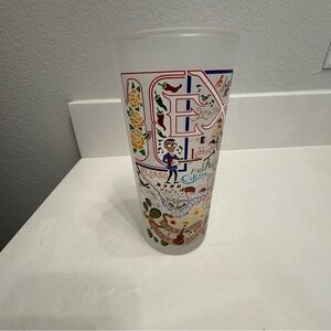 “Texas” Whimsical city landmarks painted design Frosted Drinking Glass NEW